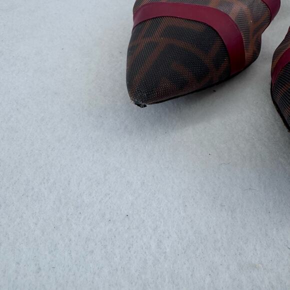 FENDI Colibri red sheer mesh mixed fabric sport strap flats Sz 37 Designer Shoes - Picture 5 of 13